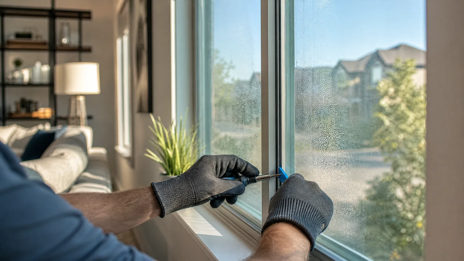 Foggy residential window being repaired by a professional in Frisco Texas