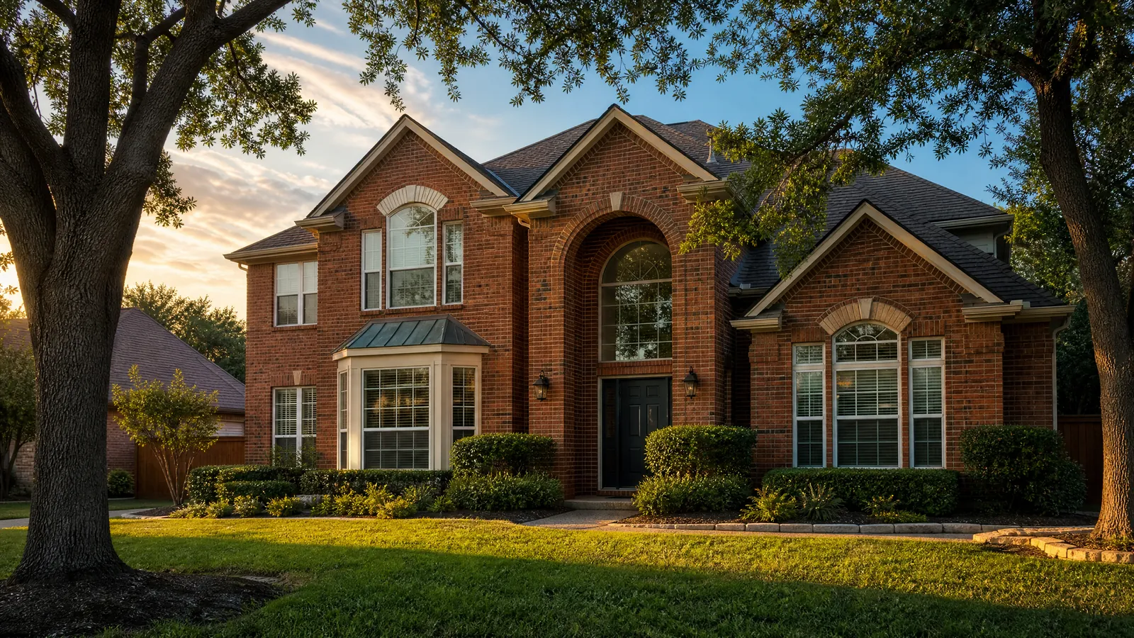 1990s brick home in West Plano showing original aging windows ready for whole house replacement