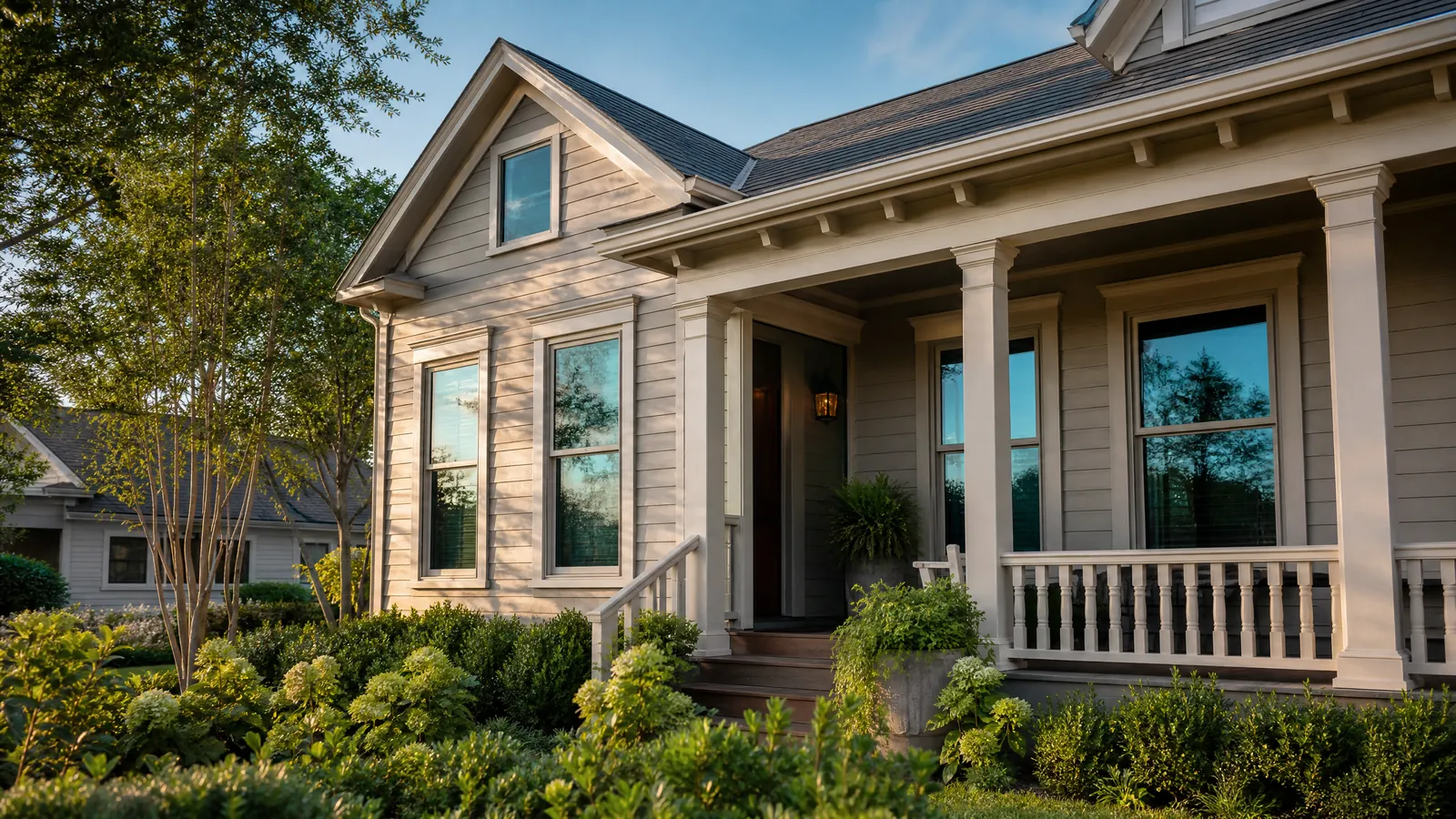 historic McKinney home with modern energy-efficient replacement windows and green trim