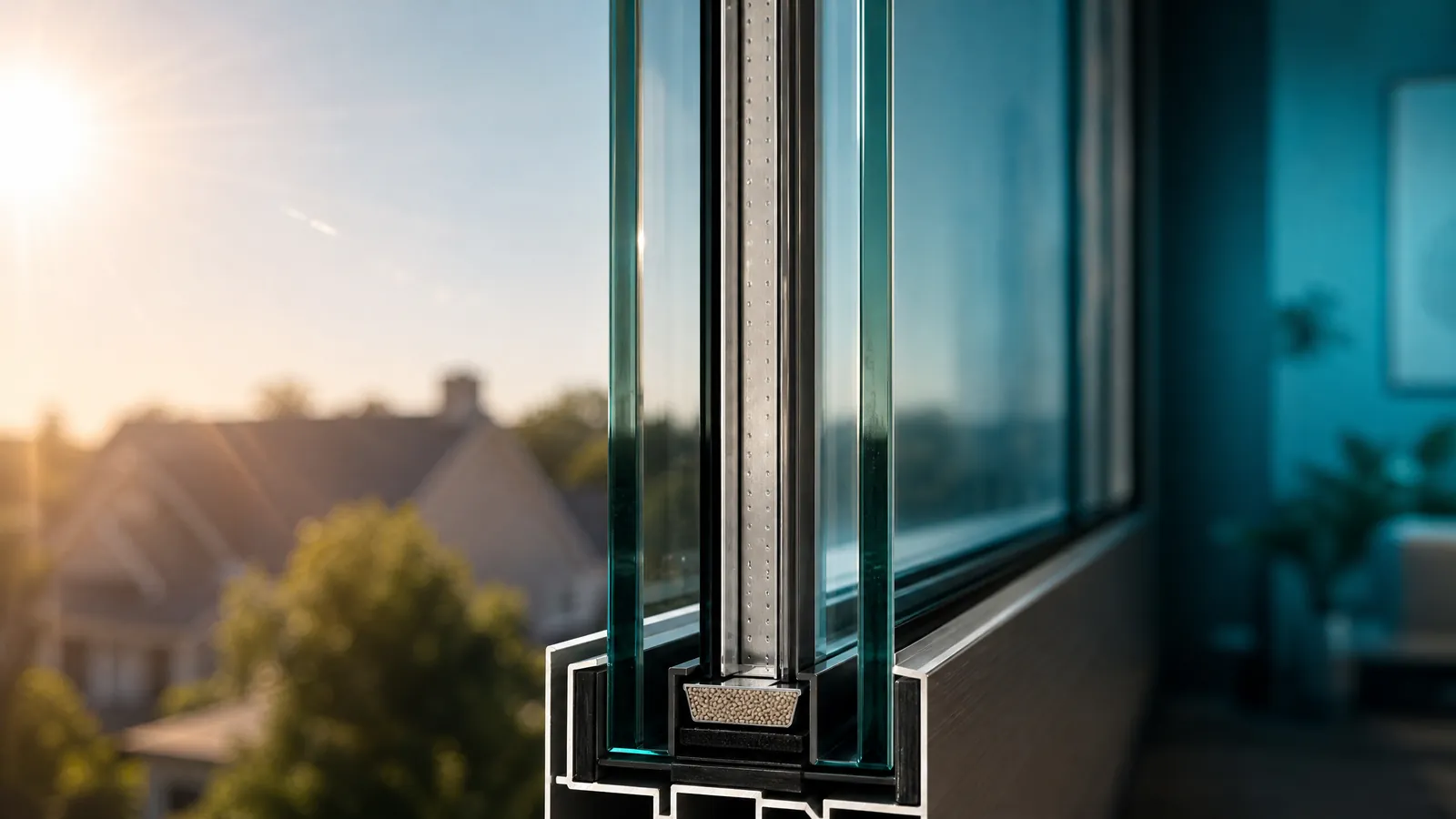 Cross-section view of a double-pane window illustrating argon gas insulation against Texas heat