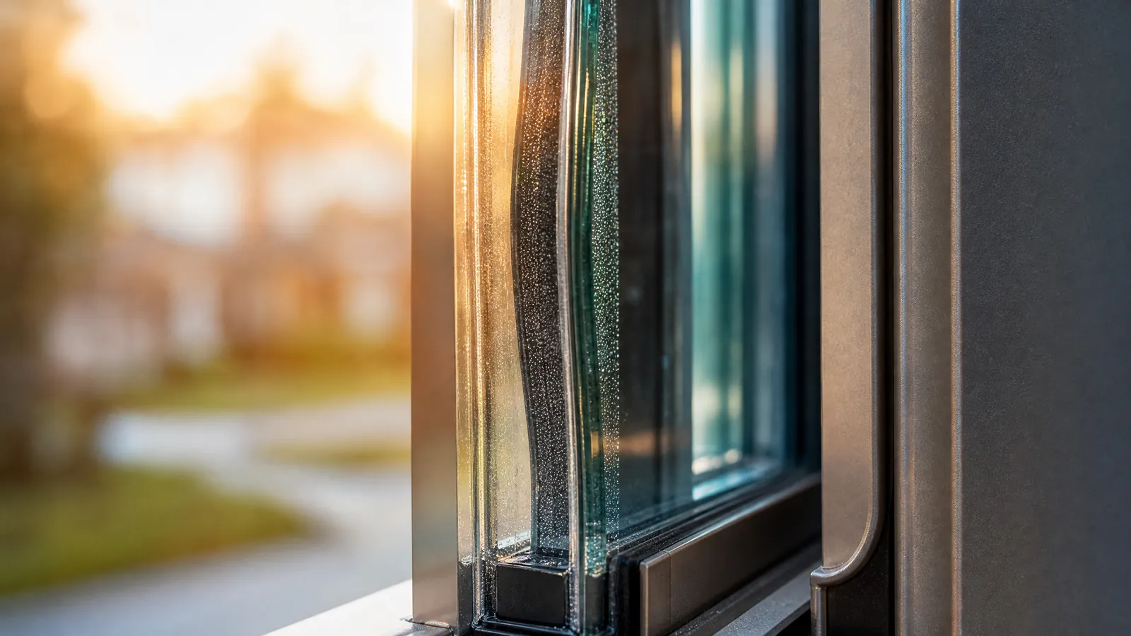 Macro view of a double-pane window seal expanding under intense Texas summer sunlight