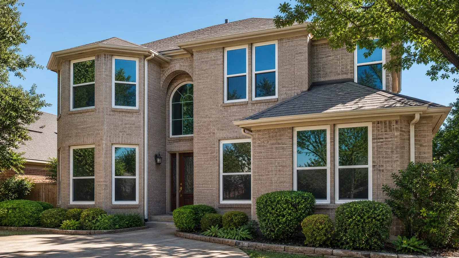 Suburban Allen brick home undergoing full window replacement with new energy efficient frames
