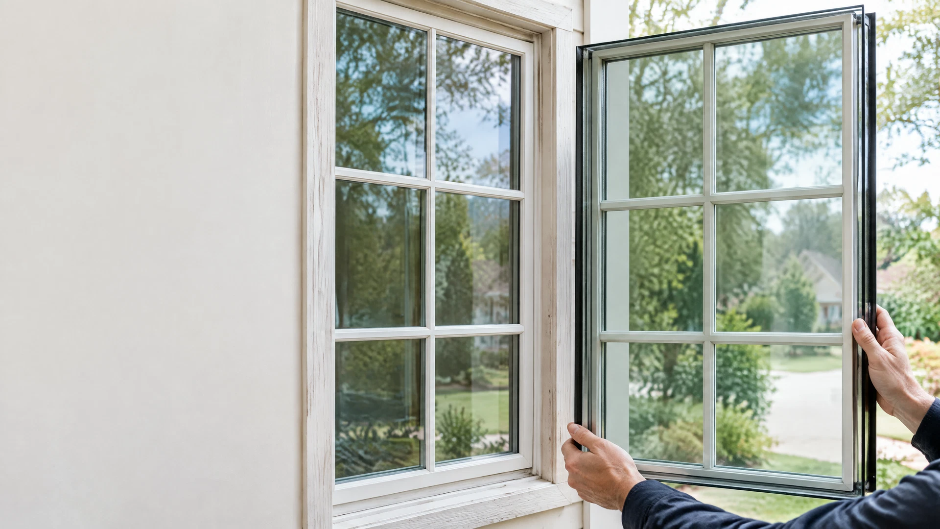 Matched replacement glass and grid alignment on a Dallas divided-light window